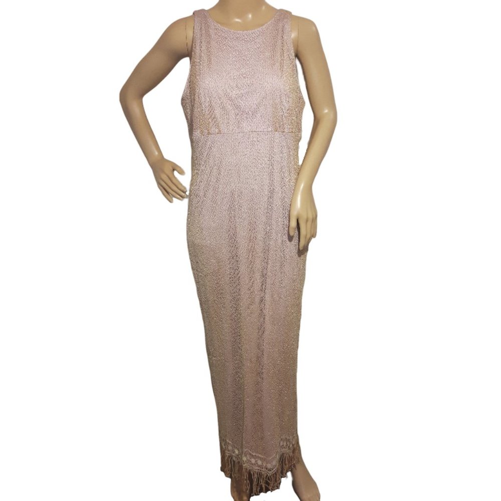 Made In Canada Formal Plus Gown Gold Fringe Plus Size 16